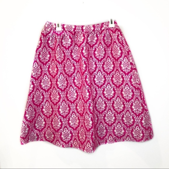 Fuchsia/Pink & White Damask Midi Skirt - Picture 3 of 7